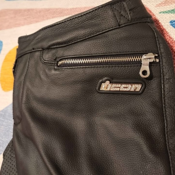 Women's Black leather motorcycle Flared Pants - Picture 3 of 4